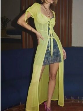 NWT Women’s URBAN OUTFITTERS UO Lime mesh corset robe duster- Size L/XL